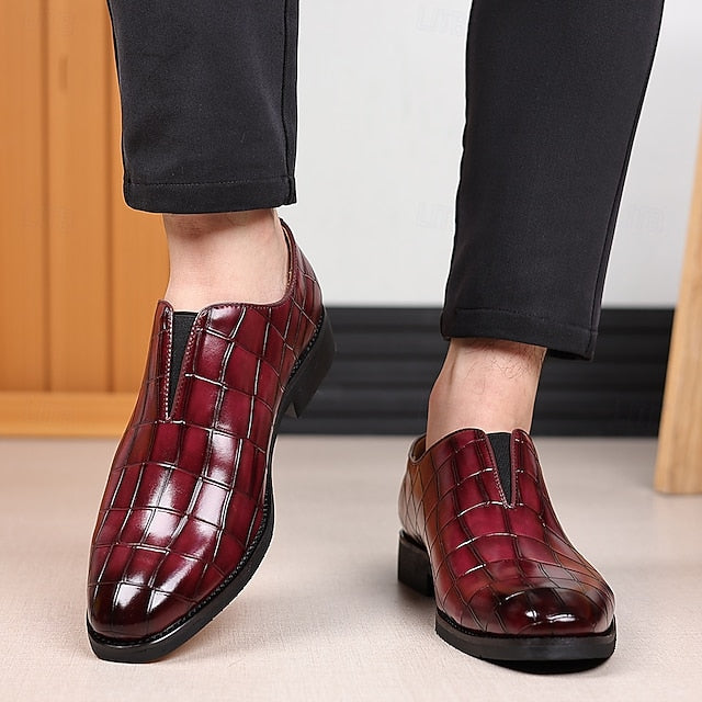 Slip-On Pattern Burgundy Men's Crocodile Shoes –