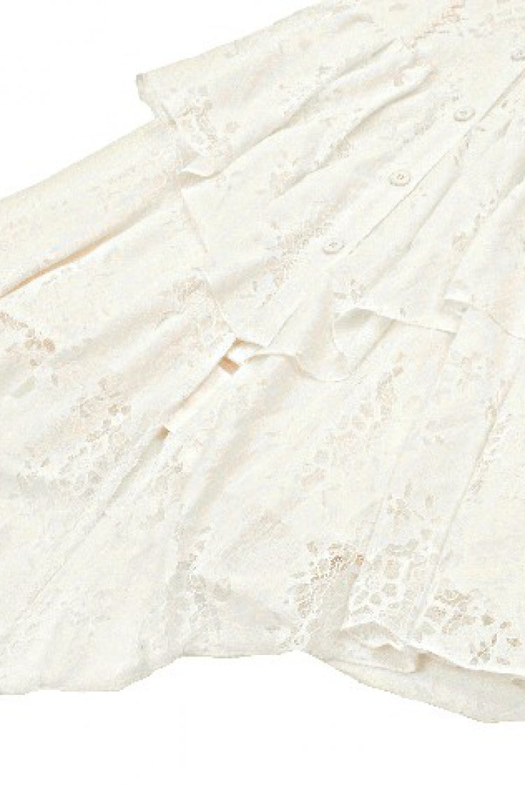 Steampunk Women's Dress with Halter Off-Shoulder Lapel Collar & Flare Sleeves, Cream