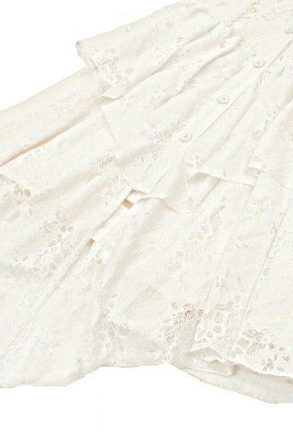 Steampunk Women's Dress with Halter Off-Shoulder Lapel Collar & Flare Sleeves, Cream