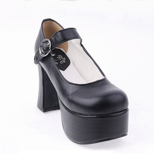Round-Toe Platform PU Lolita Shoes in Black