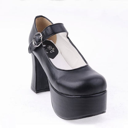 Round-Toe Platform PU Lolita Shoes in Black
