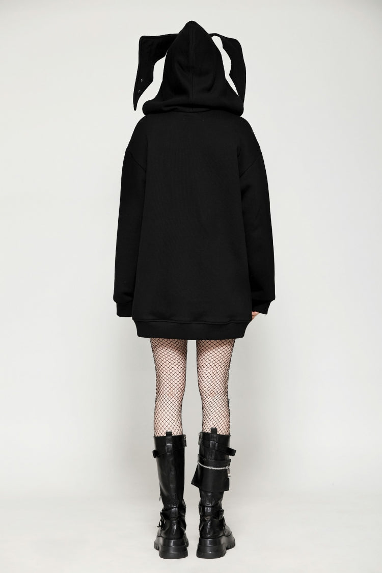 Ebony Long-Sleeve Zip-Up Gothic Batwing Hoodie
