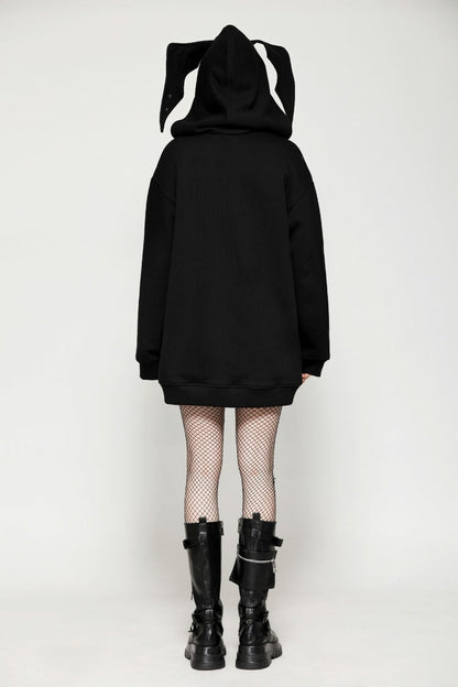 Ebony Long-Sleeve Zip-Up Gothic Batwing Hoodie