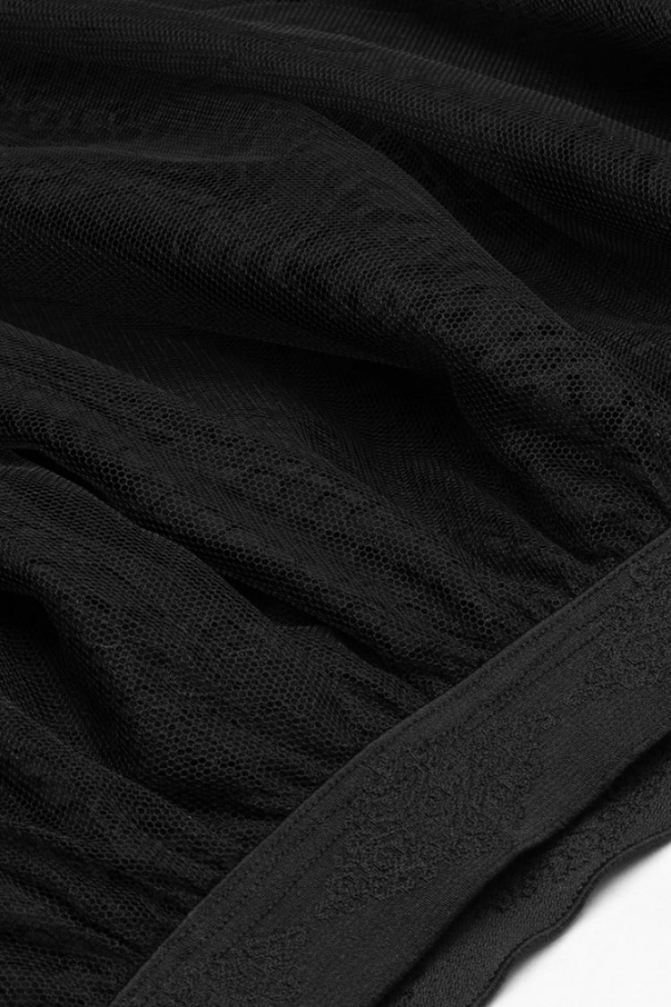 Asymmetric Lace Hem Embroidered Gothic Skirt for Women in Black
