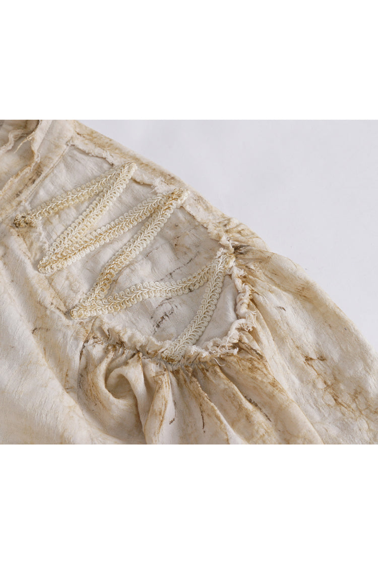 Punk Women's Blouse with Lantern Sleeves, Stand Collar & Printed Lace