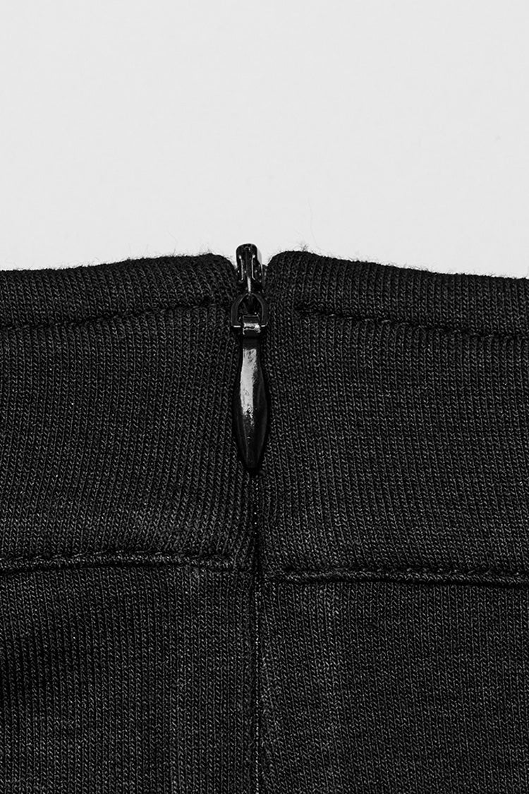 Women's Black Punk Tank Top, Lace-Up with Ripped Details and High Collar