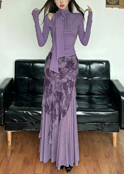 Tulle Skirts Purple Tops Novelty And Lace Patchwork Up Two-Piece