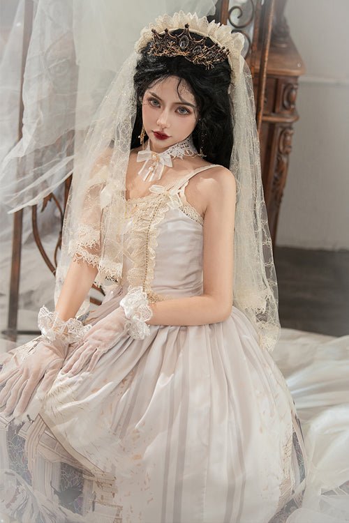 Gorgeous Vintage Hymn Print Sweet Lolita JSK Dress with High Waist, Cream