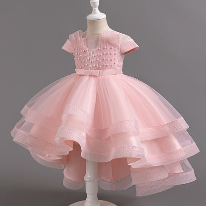 Wedding Girls' Party Dress Solid Sleeve Color Kids Short