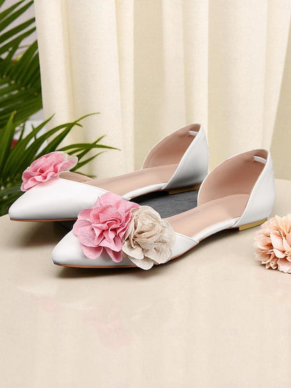 White Pink Women's with Wedding Beige and Flats Flower