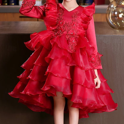 Girls' Dress Party Flower Wedding Special Sleeve Kids Long