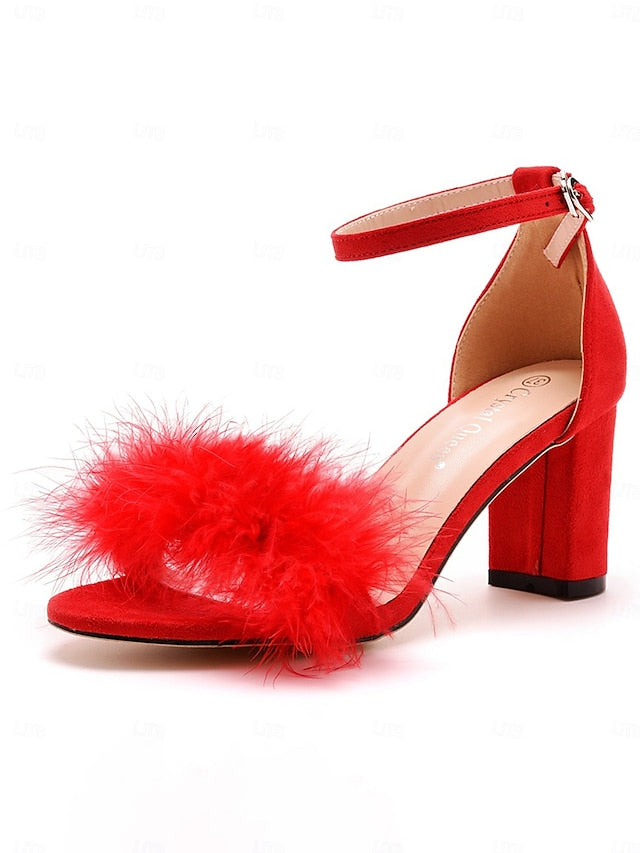 Block Sandals for Feather-Embellished – Wedding Heel Women