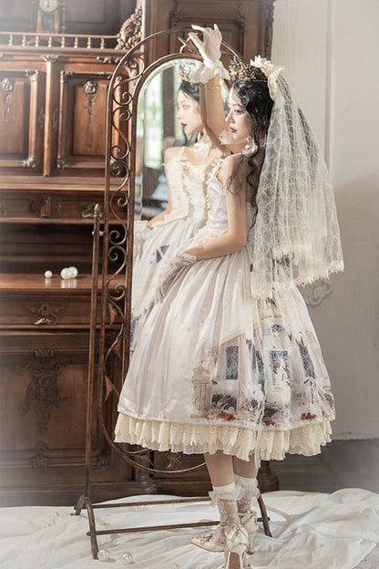 Gorgeous Vintage Hymn Print Sweet Lolita JSK Dress with High Waist, Cream