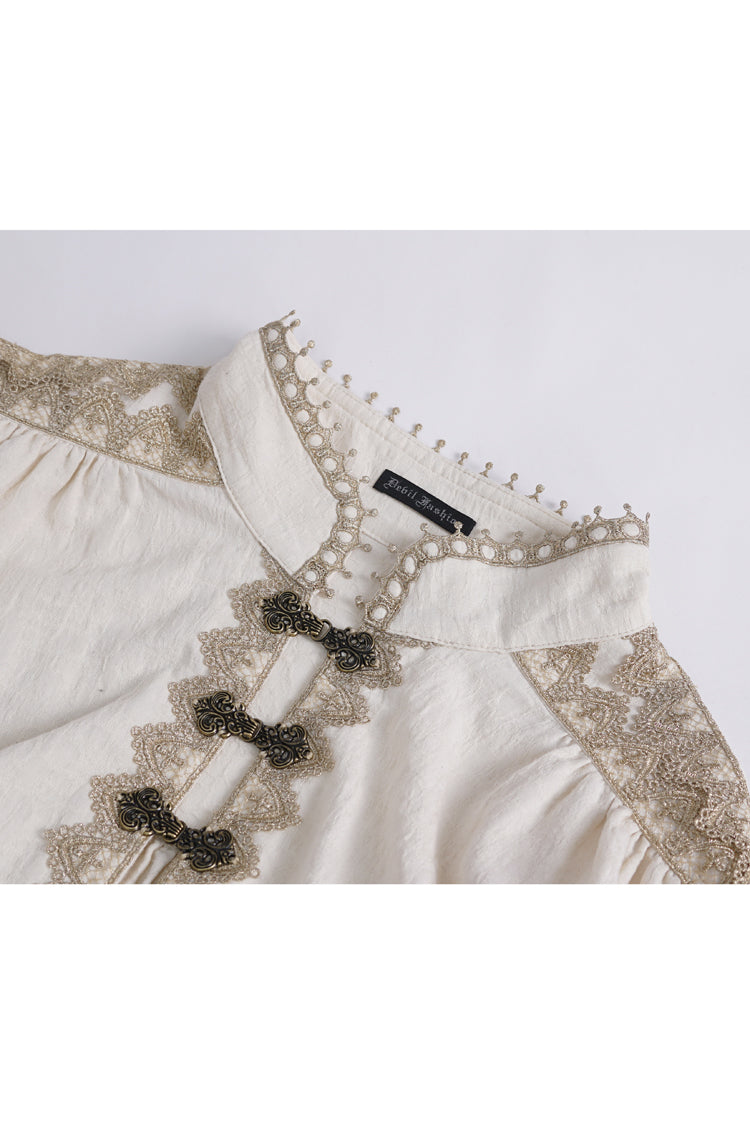 Gothic Men's Blouse with Lantern Sleeves & Multi-Layer Ruffled Stand Collar