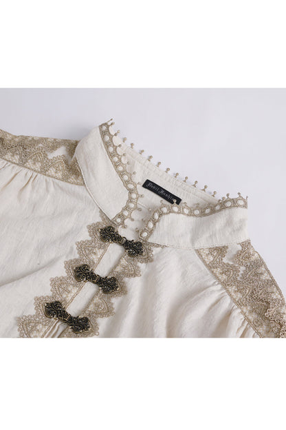 Gothic Men's Blouse with Lantern Sleeves & Multi-Layer Ruffled Stand Collar
