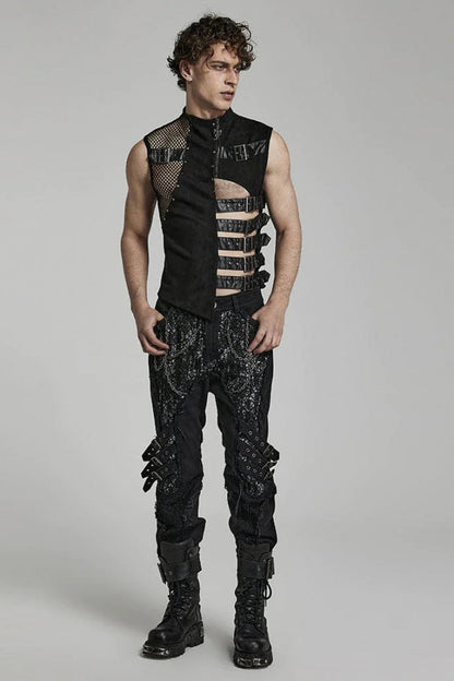 No-Sleeve Suede Leather Stitched Asymmetrical Gothic Waistcoat