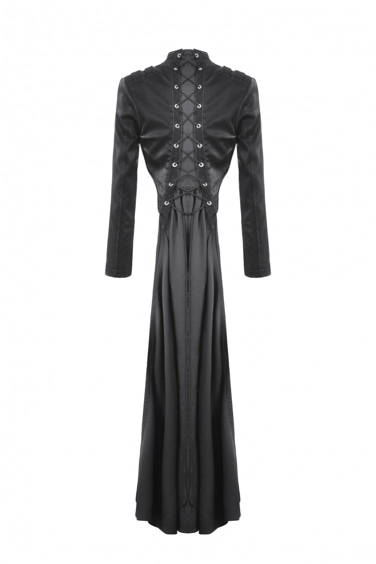 Ebony Long-Sleeve Lace-Up High-Low Faux Leather Gothic Jacket