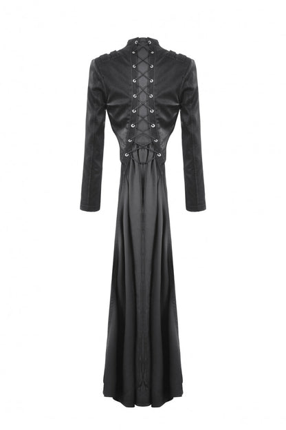 Ebony Long-Sleeve Lace-Up High-Low Faux Leather Gothic Jacket