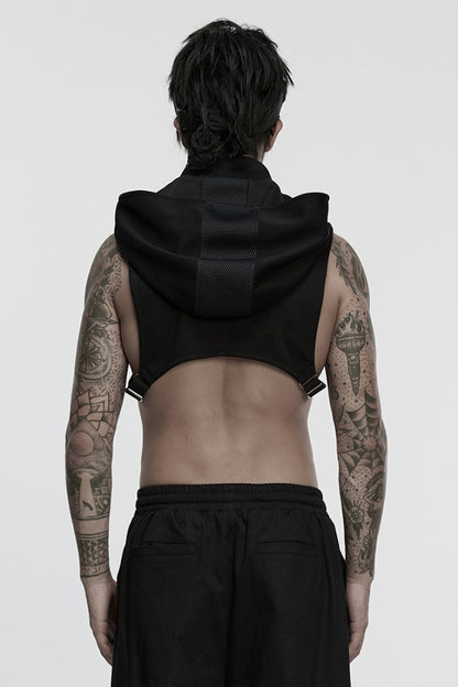 Hooded Punk Vest with Front Zip for Men