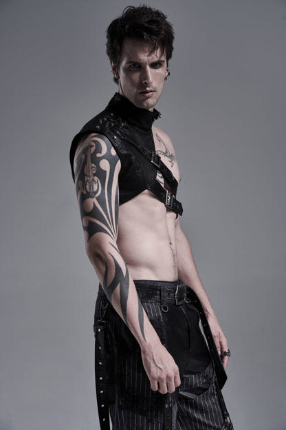 Men's Black Gothic Shoulder Harness, Asymmetric with Studs and Chains