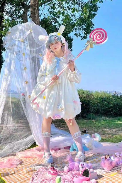 Ivory Doll Collar Long-Sleeve Bow Accent Sweet Lolita Gown