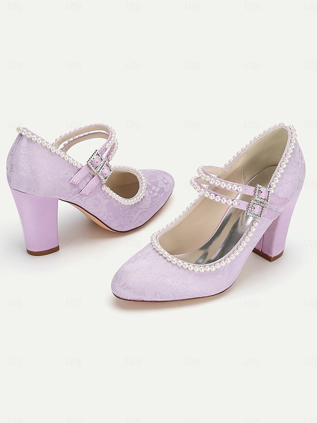 Pearl - Women's Mary Heels Lace Embellished Purple Jane