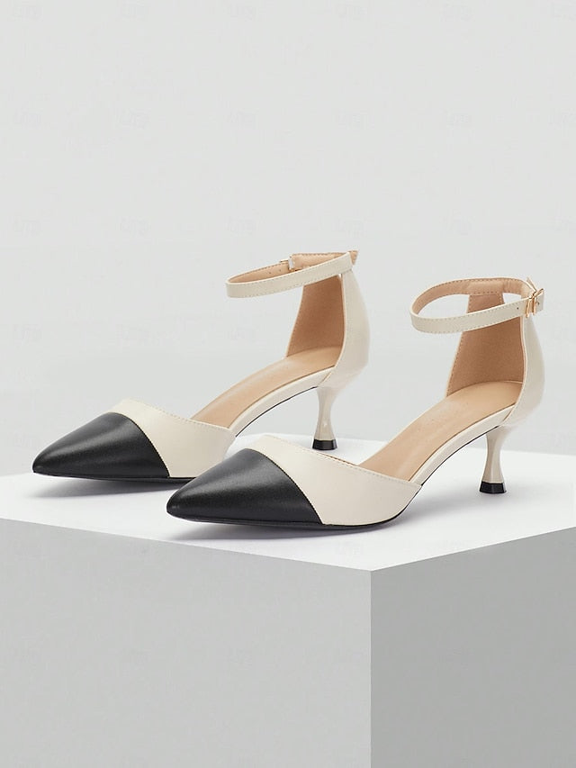 Women's Kitten Heel Stylish Ankle Two-Tone Toe Pointed