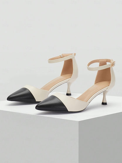 Women's Kitten Heel Stylish Ankle Two-Tone Toe Pointed