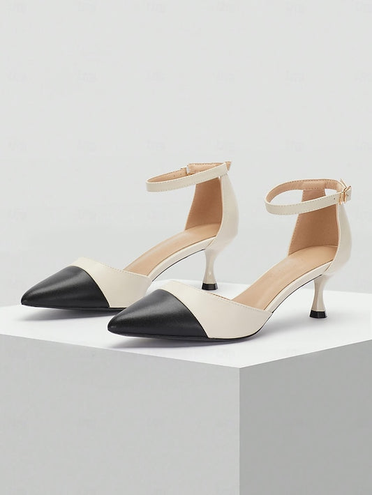 Women's Kitten Heel Stylish Ankle Two-Tone Toe Pointed