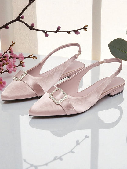 Rhinestone Flats Women's Satin with Pink Buckle Slingback