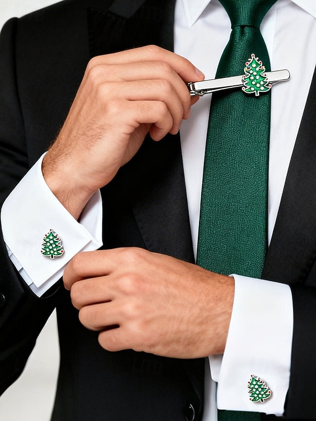 - Clip and Christmas Festive Tie Cufflinks Set Tree Men's