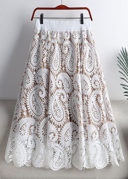 Women Black Hollow Out Elastic Waist Lace Skirts Spring TT1037