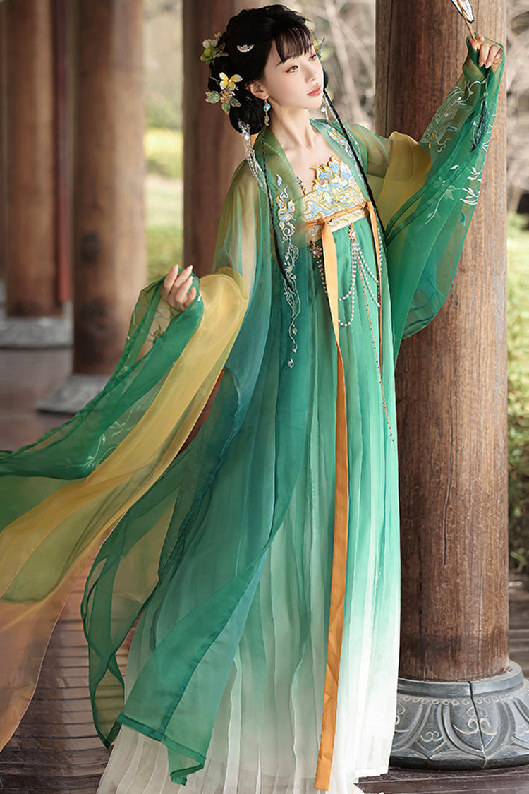 Emerald Tang Legends High-Waist Printed Embroidered Hanfu Set