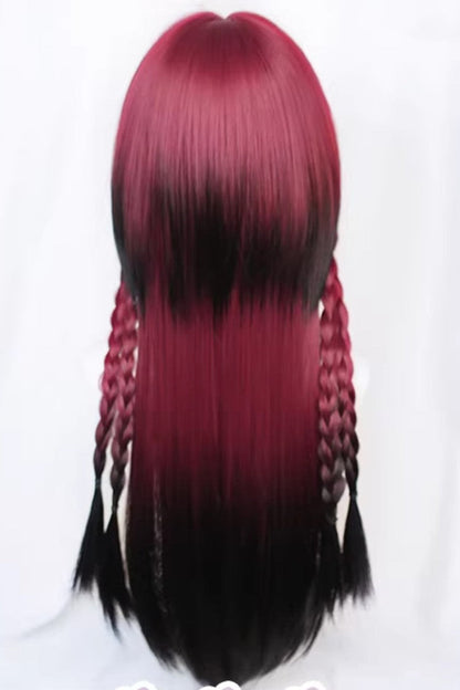 Ombre Burgundy Black Gothic Lolita Long Wig with Bangs - Elegant