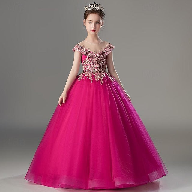 Short Color Girls' Dress Kids Solid Sleeve Party