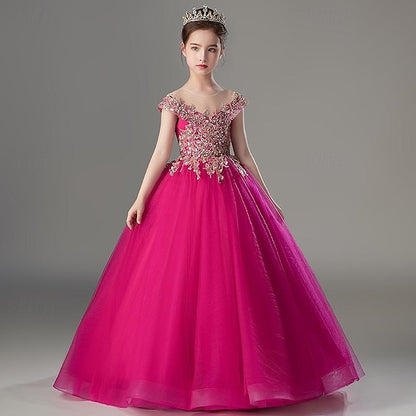 Short Color Girls' Dress Kids Solid Sleeve Party