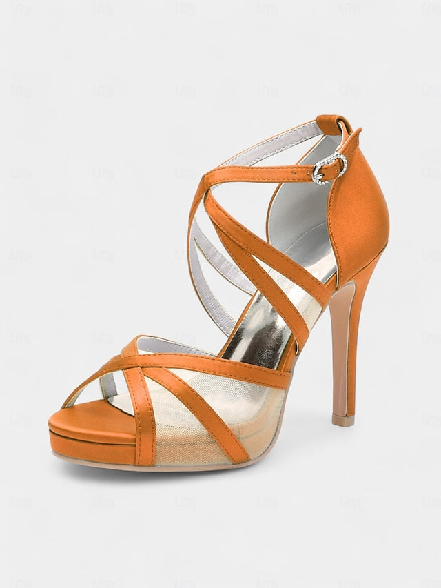 Satin High - White Heel Bridal Straps Sandals with Cross Perfect