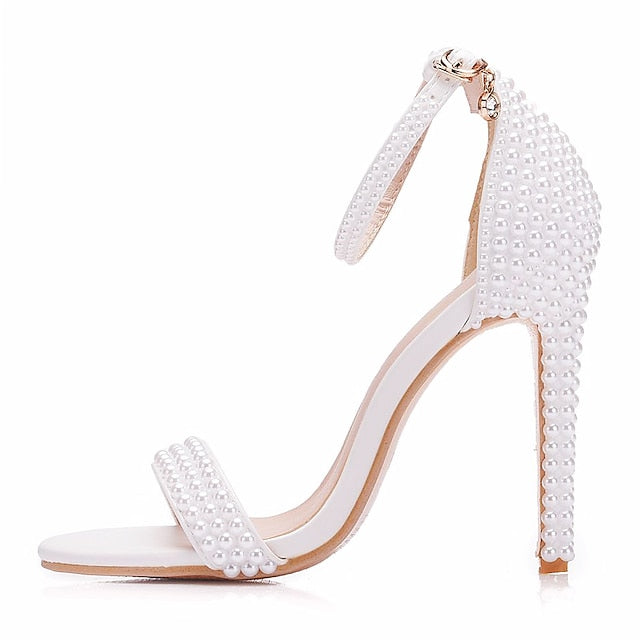 Pearl-Embellished High Women's Elegant Heel Wedding Shoes