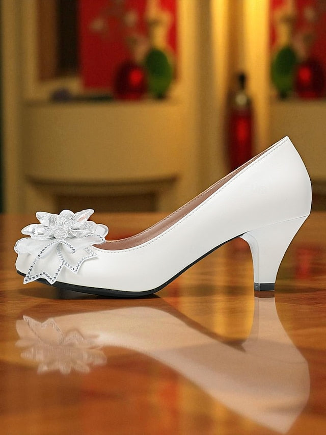 Low Heel Wedding with Women's Shoes Crystal White Bow