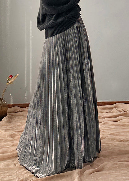 Elastic Casual Silvery Spring A Waist Line Skirt