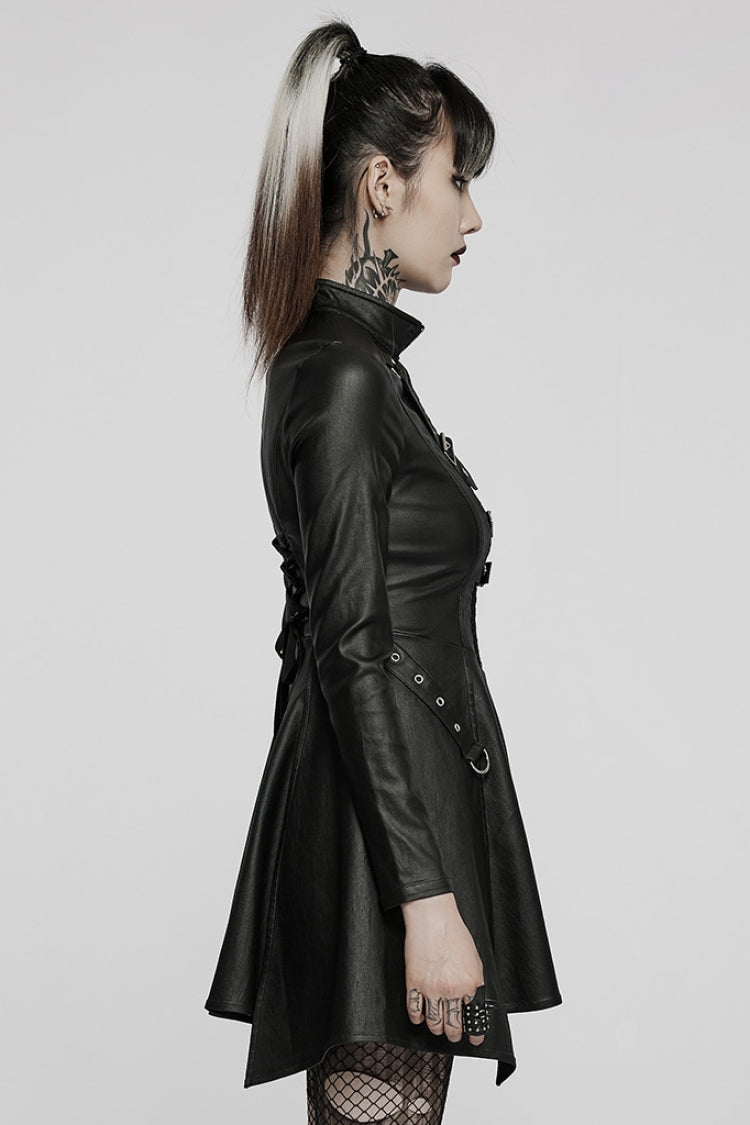 Ebony Long-Sleeve Fitted Sheer Asymmetric Steampunk Dress