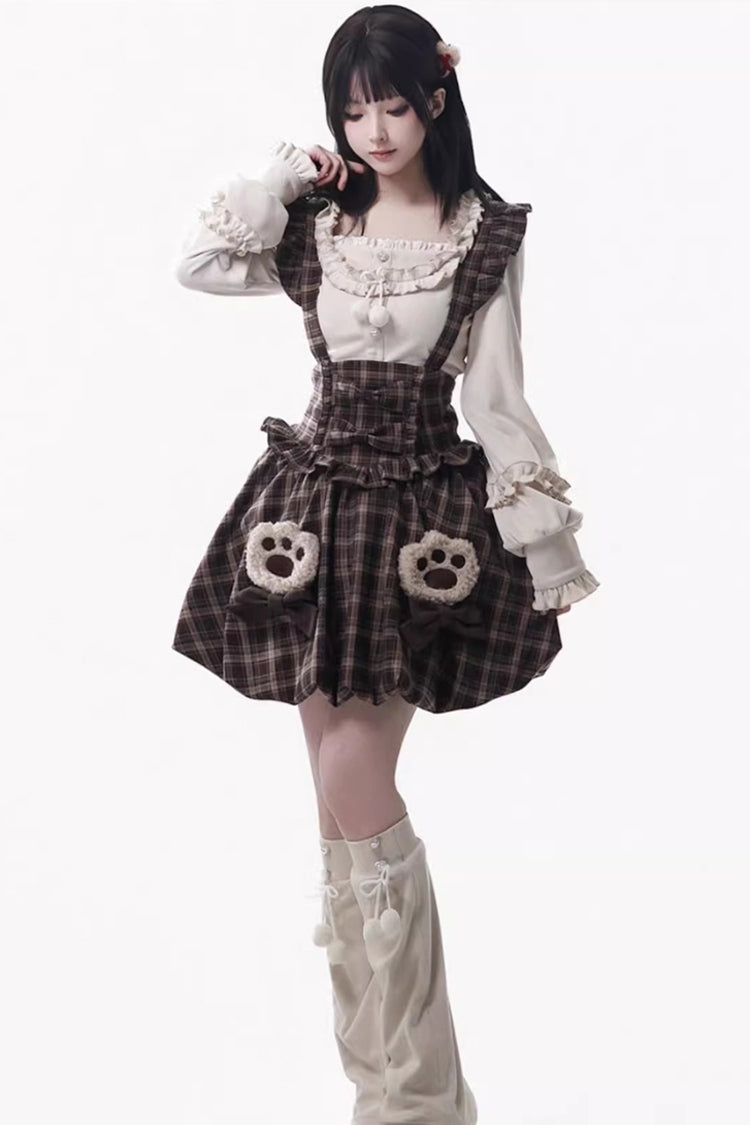 Fluffy Bear Sleeveless Ruffle Bow Sweet Lolita Strap Dress