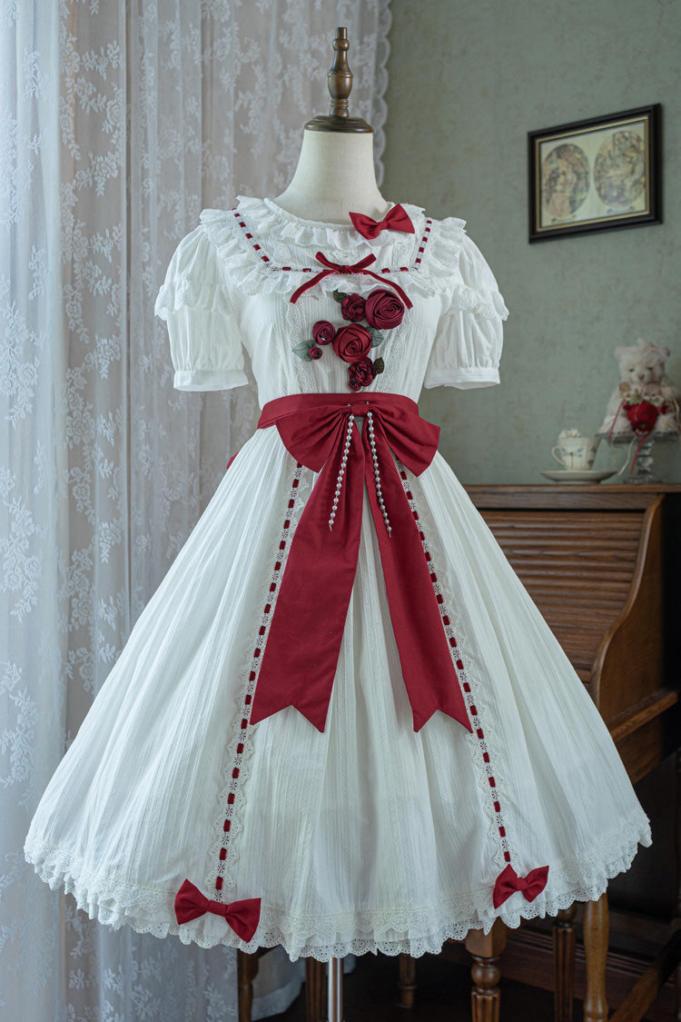 Short Sleeve Ruffle Bowknot Sweet Lolita Dress in Moon Mist Poetry