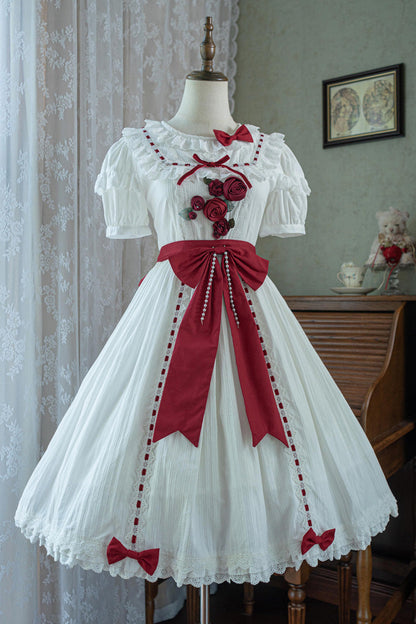 Short Sleeve Ruffle Bowknot Sweet Lolita Dress in Moon Mist Poetry