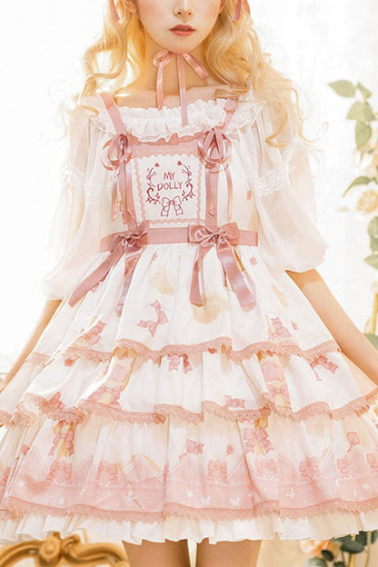 Ivory Candy Bow Print Princess Sweet Lolita Jumper Skirt