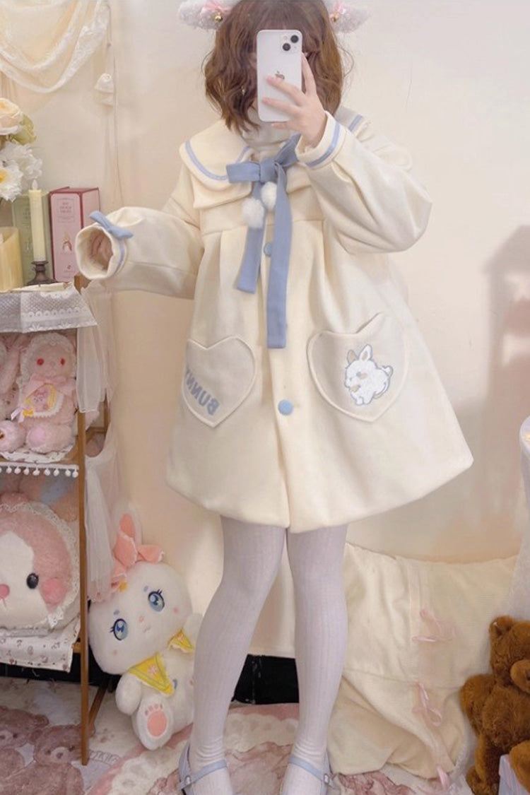 Sweet Lolita Coat with Doll Collar, Long Sleeves & Bowknot Detail, Cream