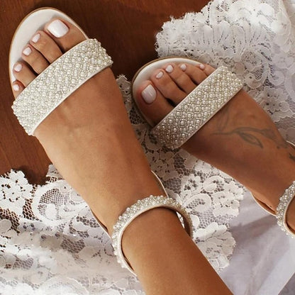 Women's Elegant Rhinestone Ivory Bridal Wedding - Sandals