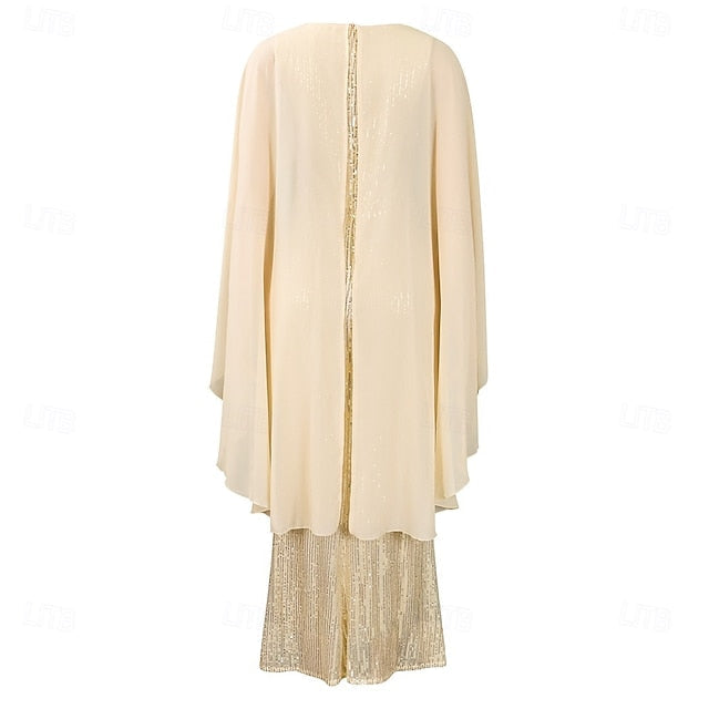 Floor Mother Neck the of Length Elegant Bride Dress Crew