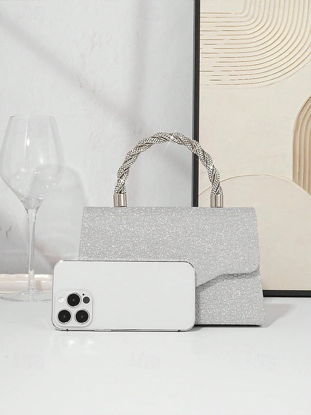 Handbag Silver Handle Rhinestone – with Women's Glitter