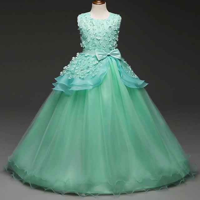 Girl Girls' Colored Kids Flower Solid Dress